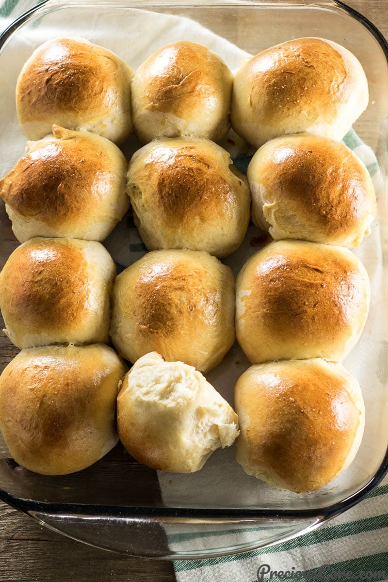 Baking dish of sweet dinner rolls.