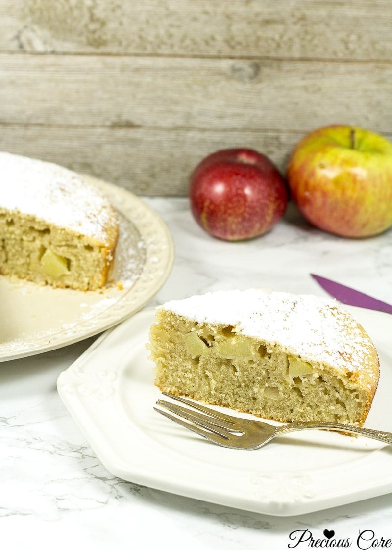 A slice of old fashioned fresh apple cake.