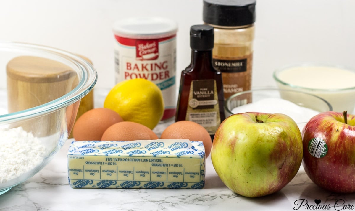 Ingredients for old fashioned fresh apple cake.