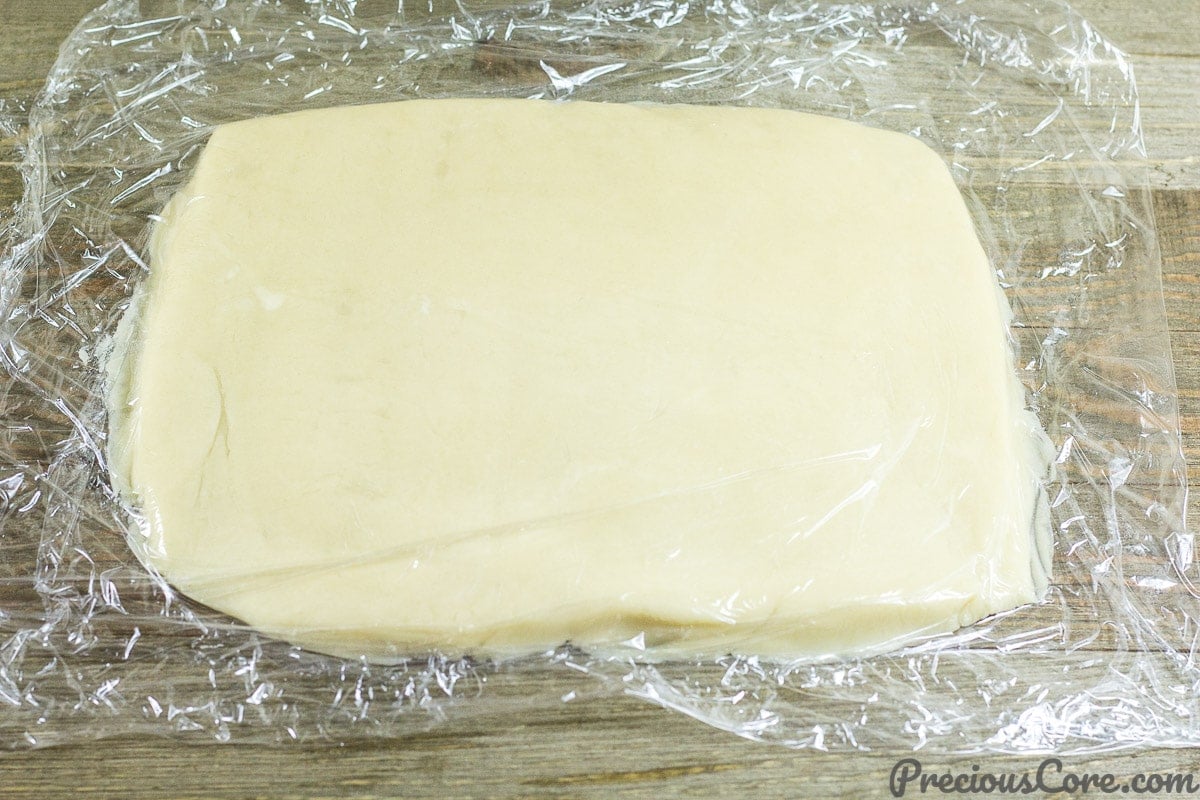 Rolling out dough for homemade shortbread cookies.