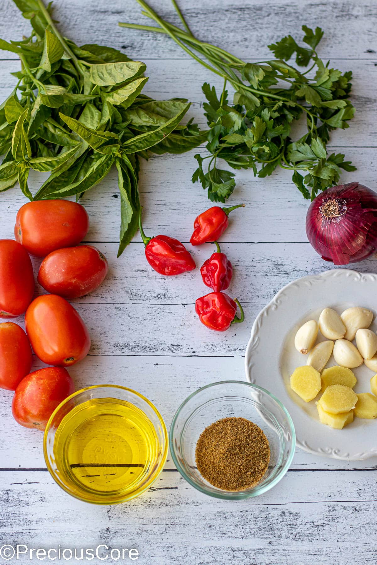 Ingredients for African pepper sauce.