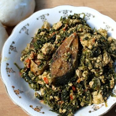 Njama Njama with Egusi in a bowl.