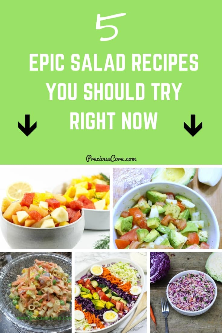 5 insanely delicious simple salad recipes! Every one of them tastes so good and they are so easy to make! #salads #saladrecipes #preciouscore