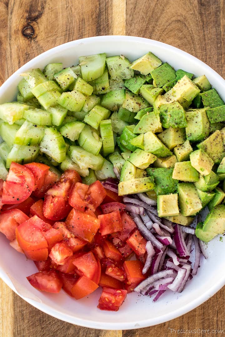bowl of avocado salad ingredients