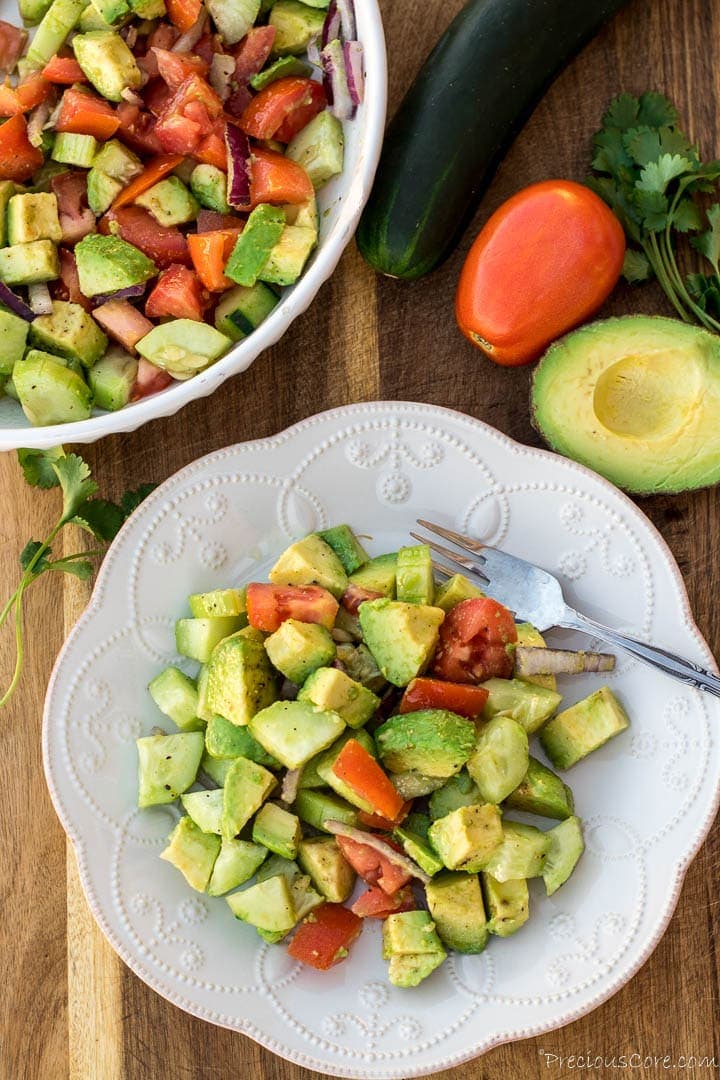 Avocado salad on a plate. Bowl of avocado salad.