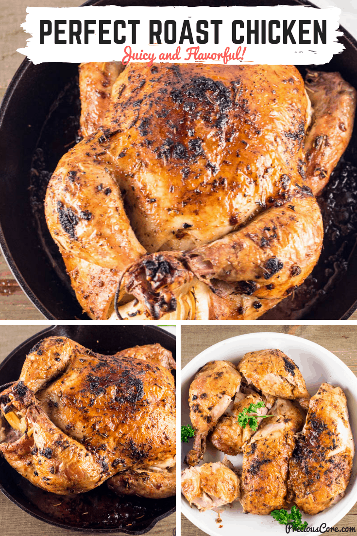 Collage of chicken with text \"Perfect Roast Chicken Juicy and Flavorful!\"