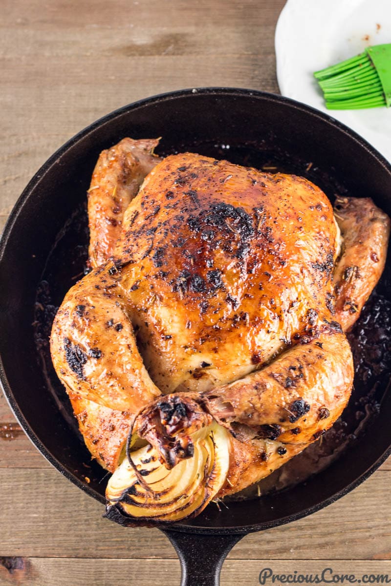 Perfect Roast Chicken in a cast iron skillet.