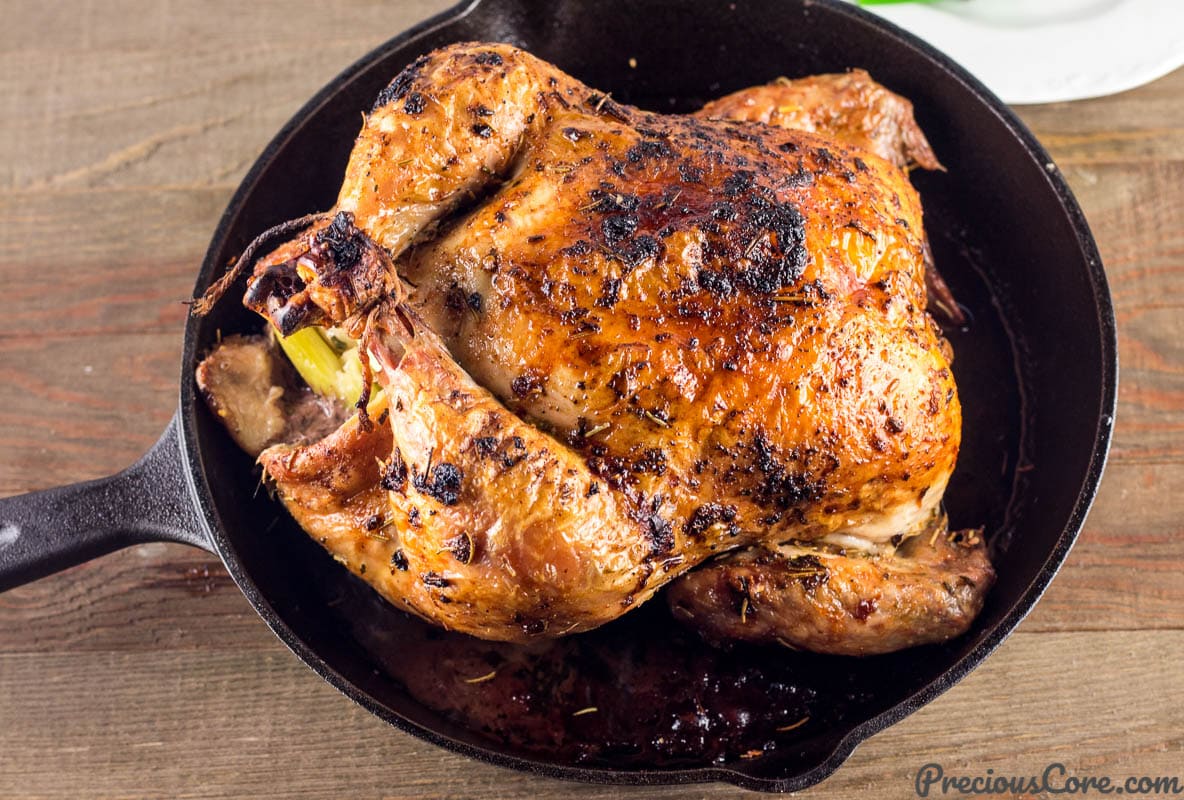 Perfect Roast Chicken in skillet.