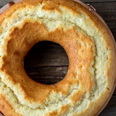 Yogurt cake in a bundt baking dish