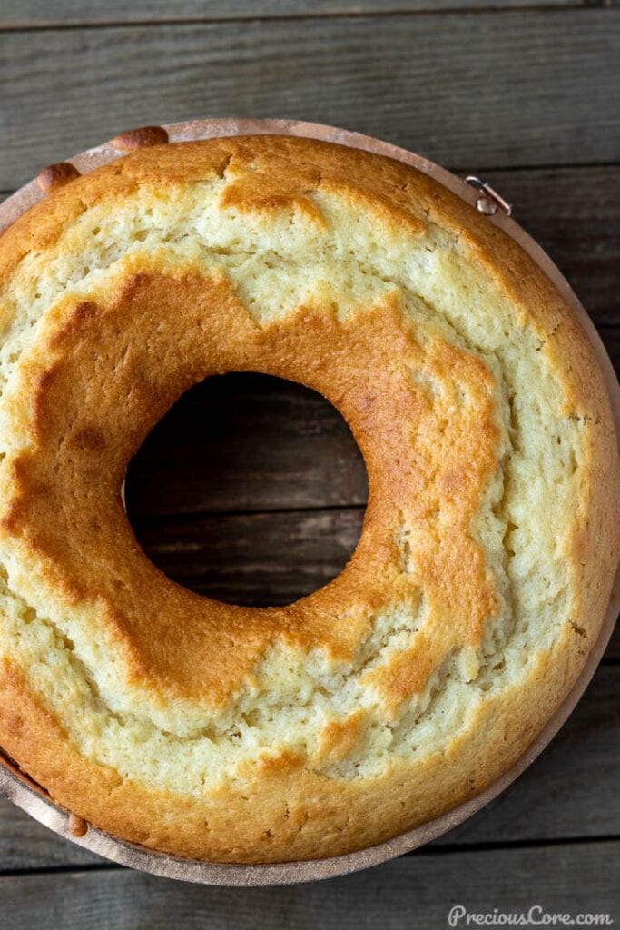 Yogurt cake in a bundt baking dish