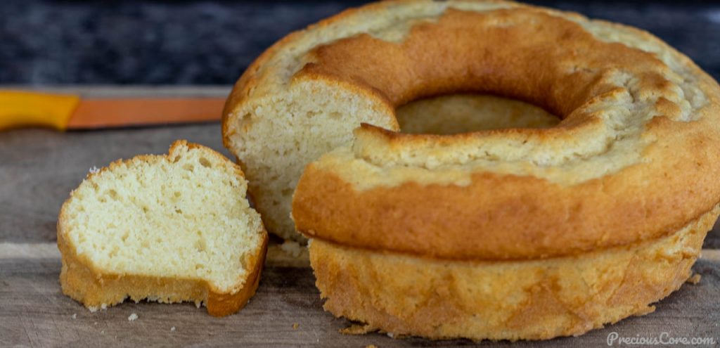 Yogurt cake on cutting board