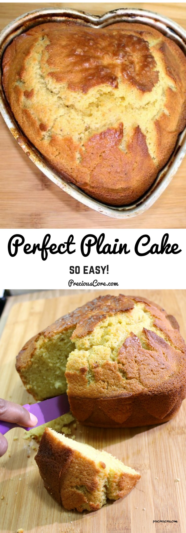 I have baked this plain cake more times than I count and every single time it comes out perfect. This is how my Food and Nutrition teacher taught me how to bake cake in my school days. It is really the perfect plain cake recipe! Get the recipe on preciouscore.com. #baking #desserts #cakes