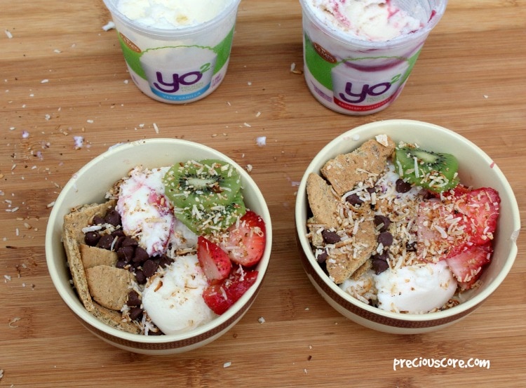 Two frozen yogurt breakfast bowls.