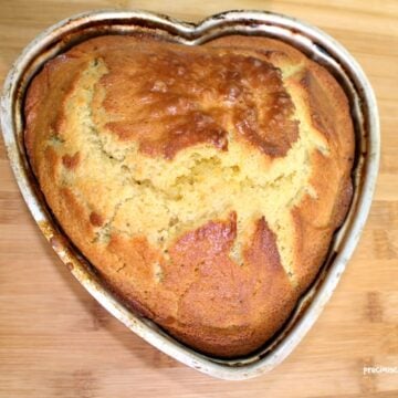 Simple perfect plain cake in a heart-shaped pan