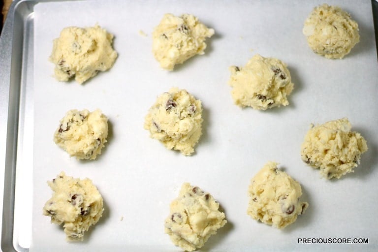 Mounds of coconut chocolate chip cookie dough.