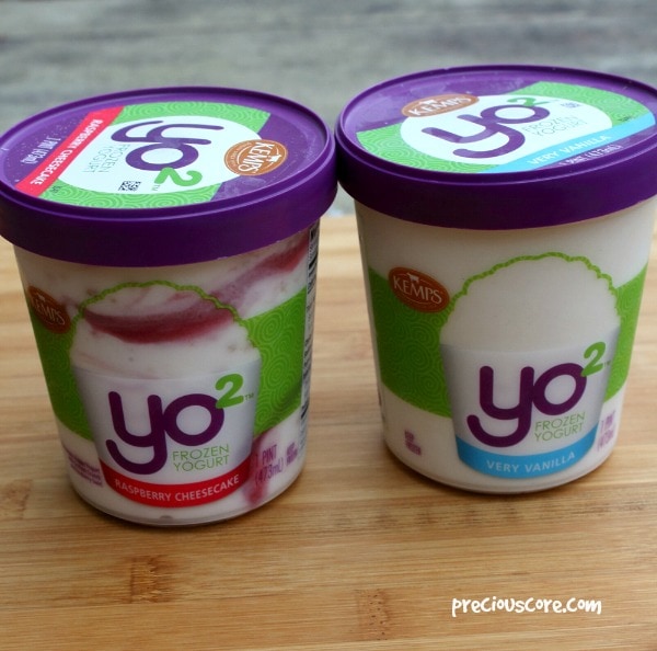 Two containers of yo2 frozen yogurt.