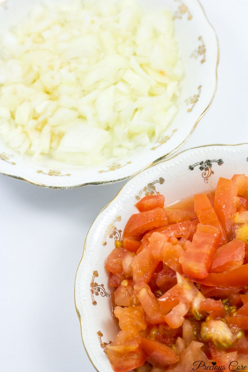 chopped tomatoes and onions