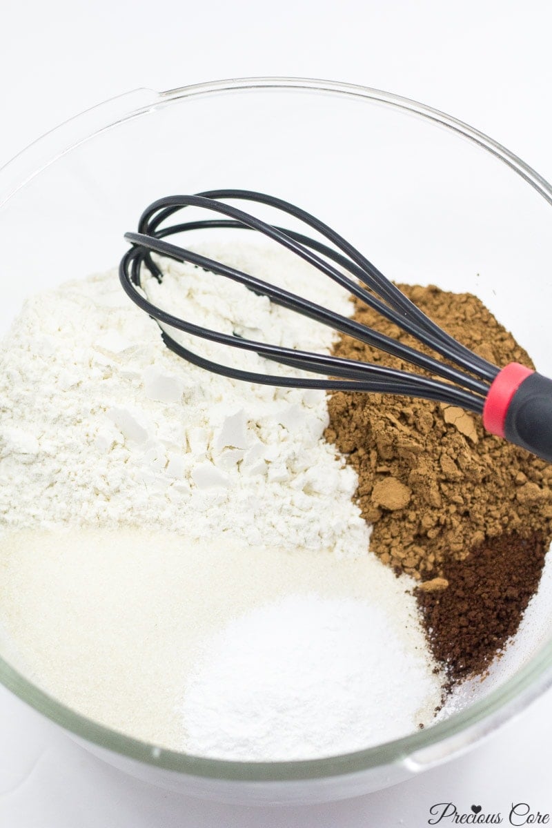 dry ingredients for classic chocolate cake