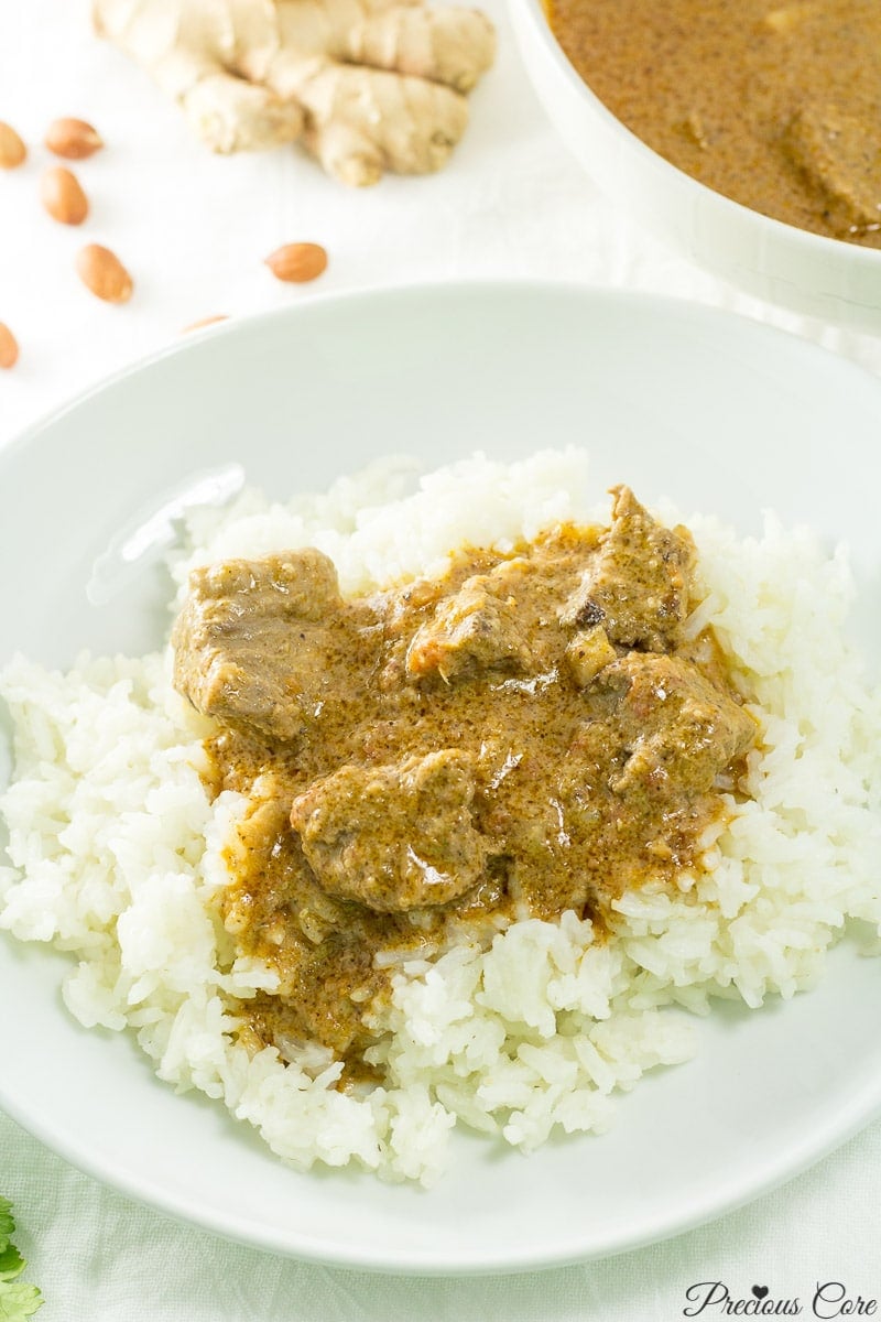 Cameroonian groundnut soup and rice