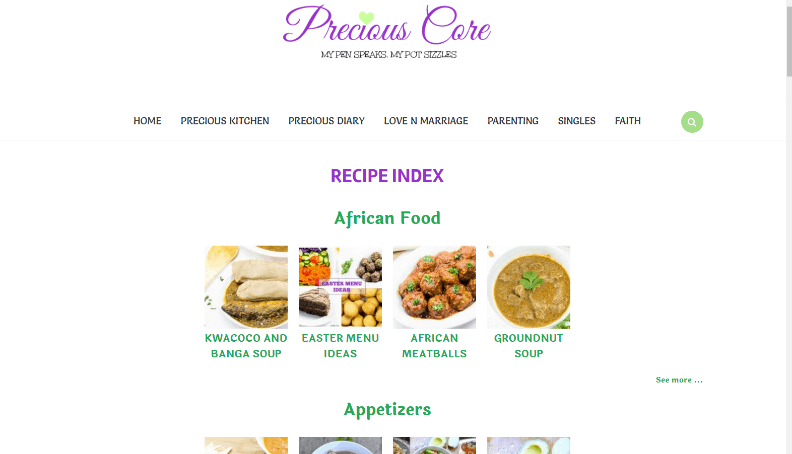 Precious Core Recipe Index