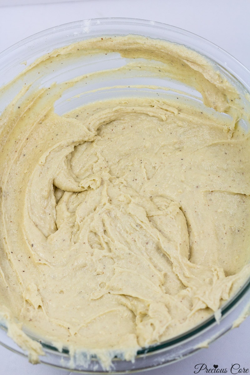 Doughnut batter in a mixing bowl.