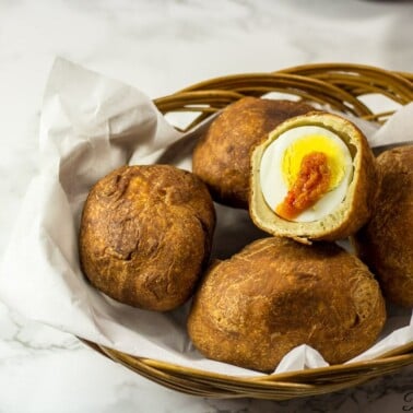 Basket of African egg rolls.