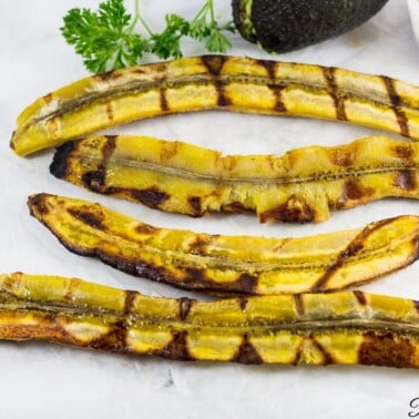 Grilled plantains with an avocado.