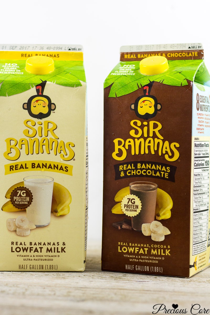 Cartons of Sir Bananas banana and chocolate milk and banana milk.