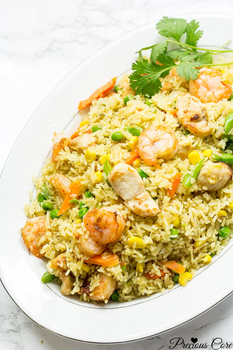 Cameroon fried rice - chicken and shrimp fried rice