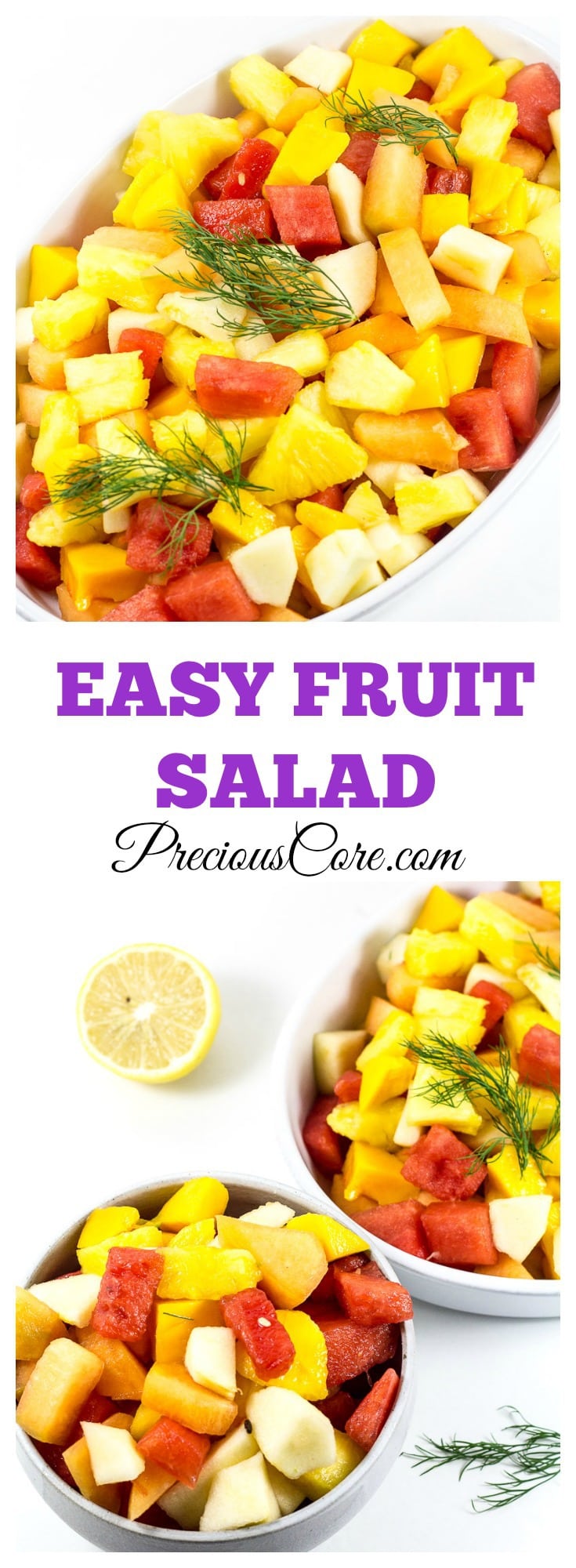 Collage with text \"Easy Fruit Salad.\"
