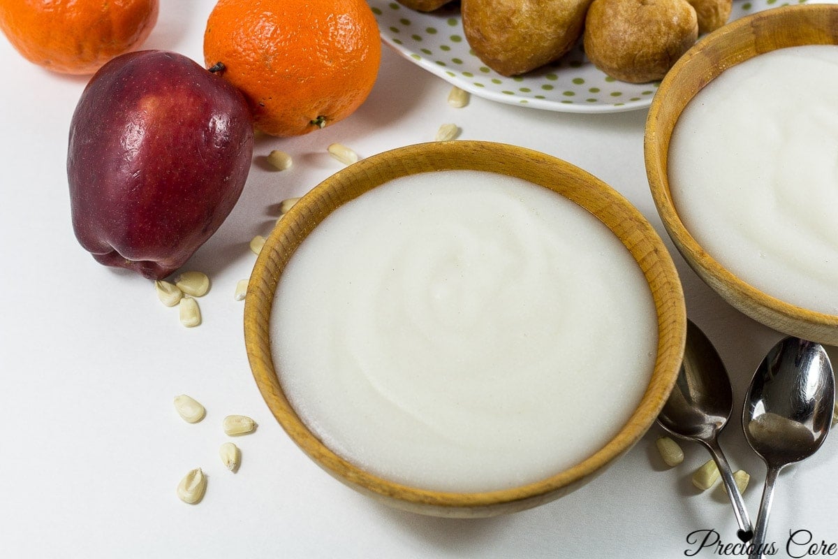 Wooden bowl of pap - corn porridge.