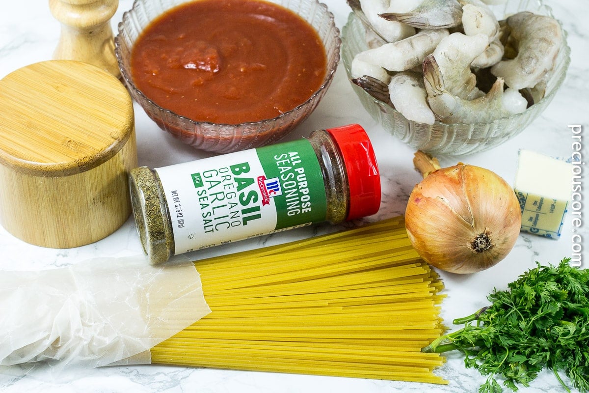 Ingredients for blackened shrimp pasta