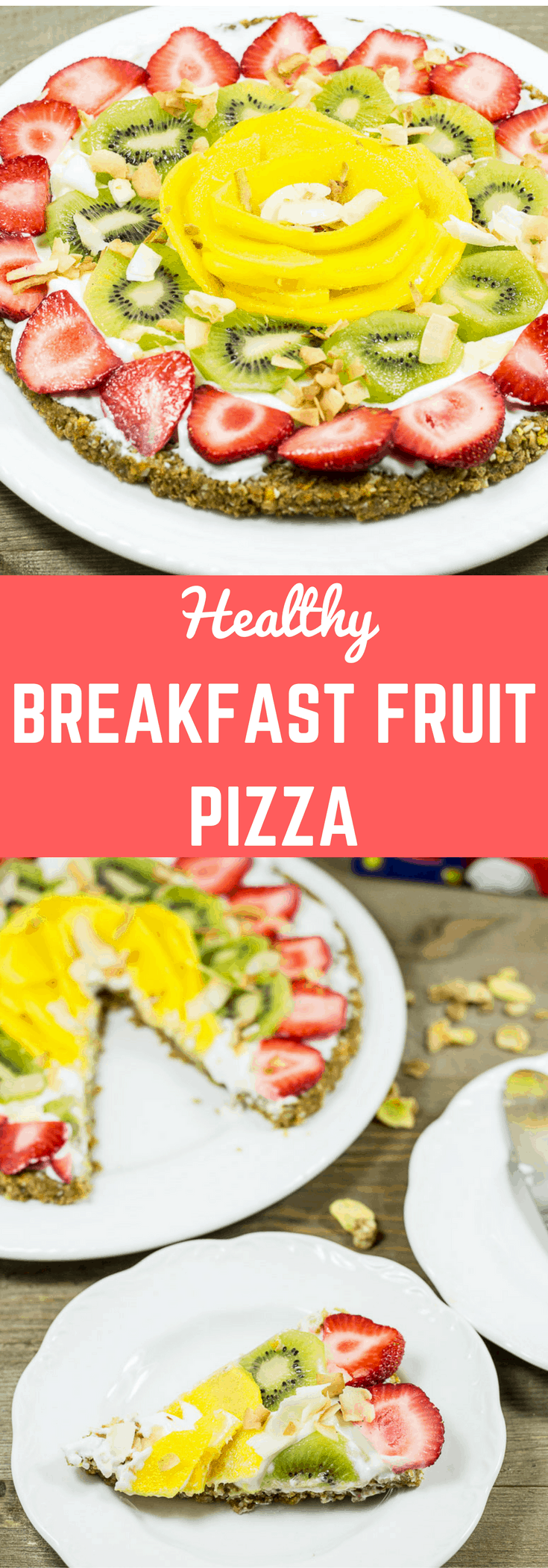 This breakfast pizza is made with a nutty cereal crust then topped with Greek yogurt and fruits. It is a healthy, quick and easy breakfast recipe.