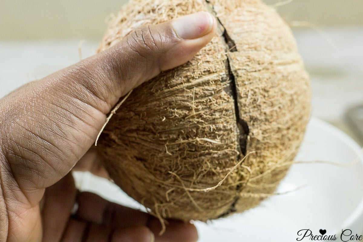 Open a coconut at home.