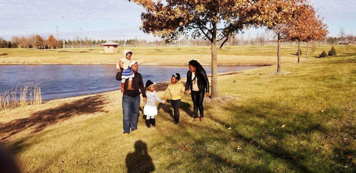 Fall family picture by the lake
