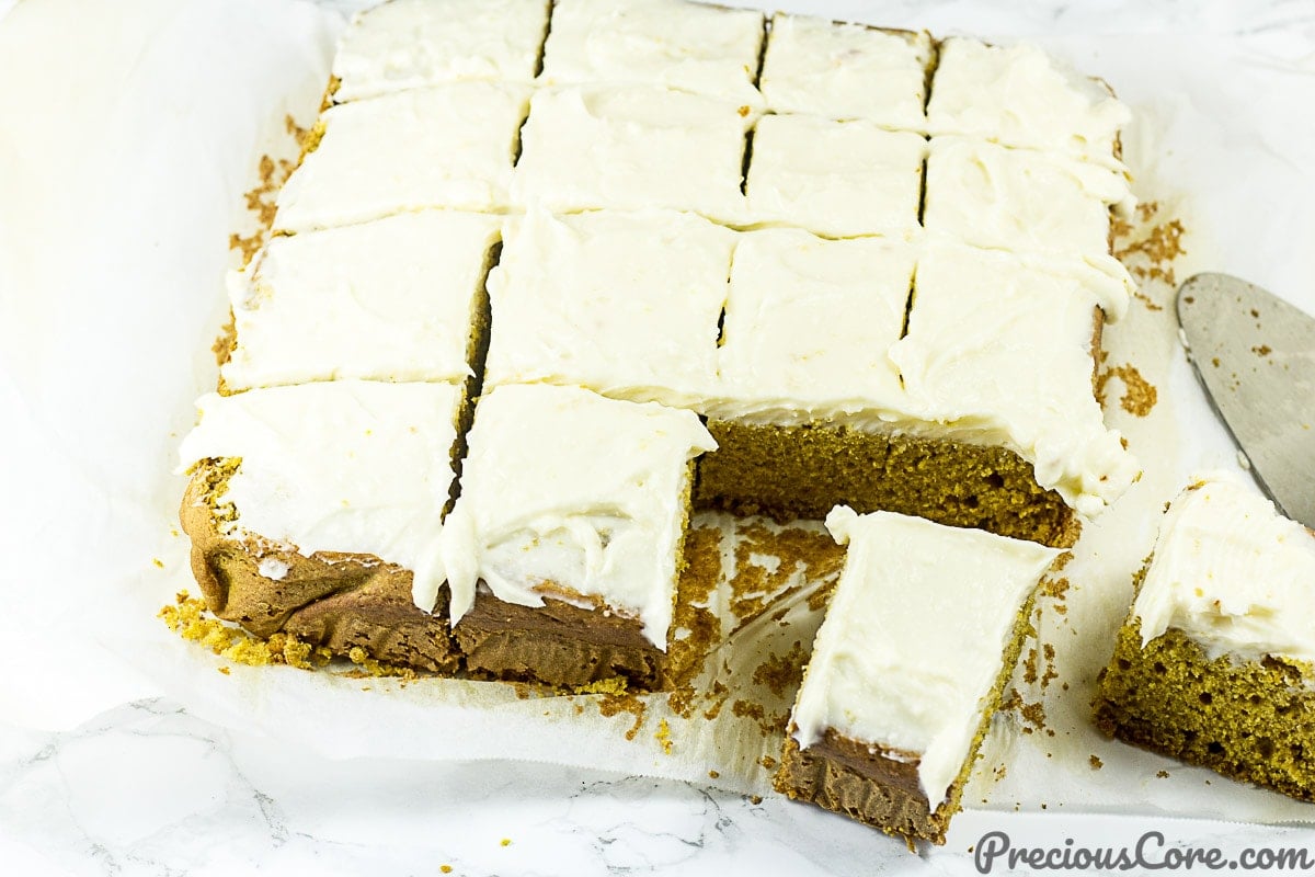 Pumpkin cake slices from Pumpkin Cake with Cream Cheese Frosting