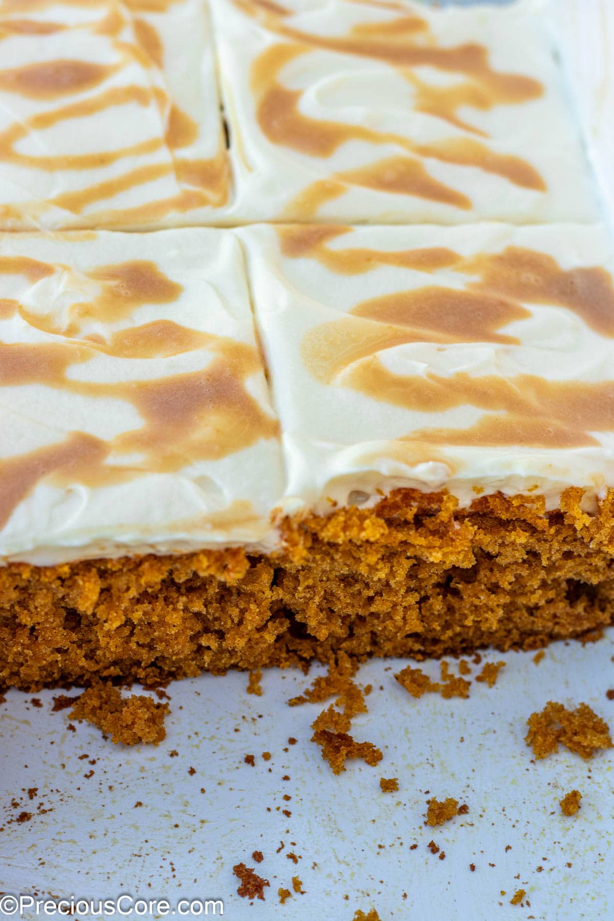 Slices cut out of pumpkin cake.