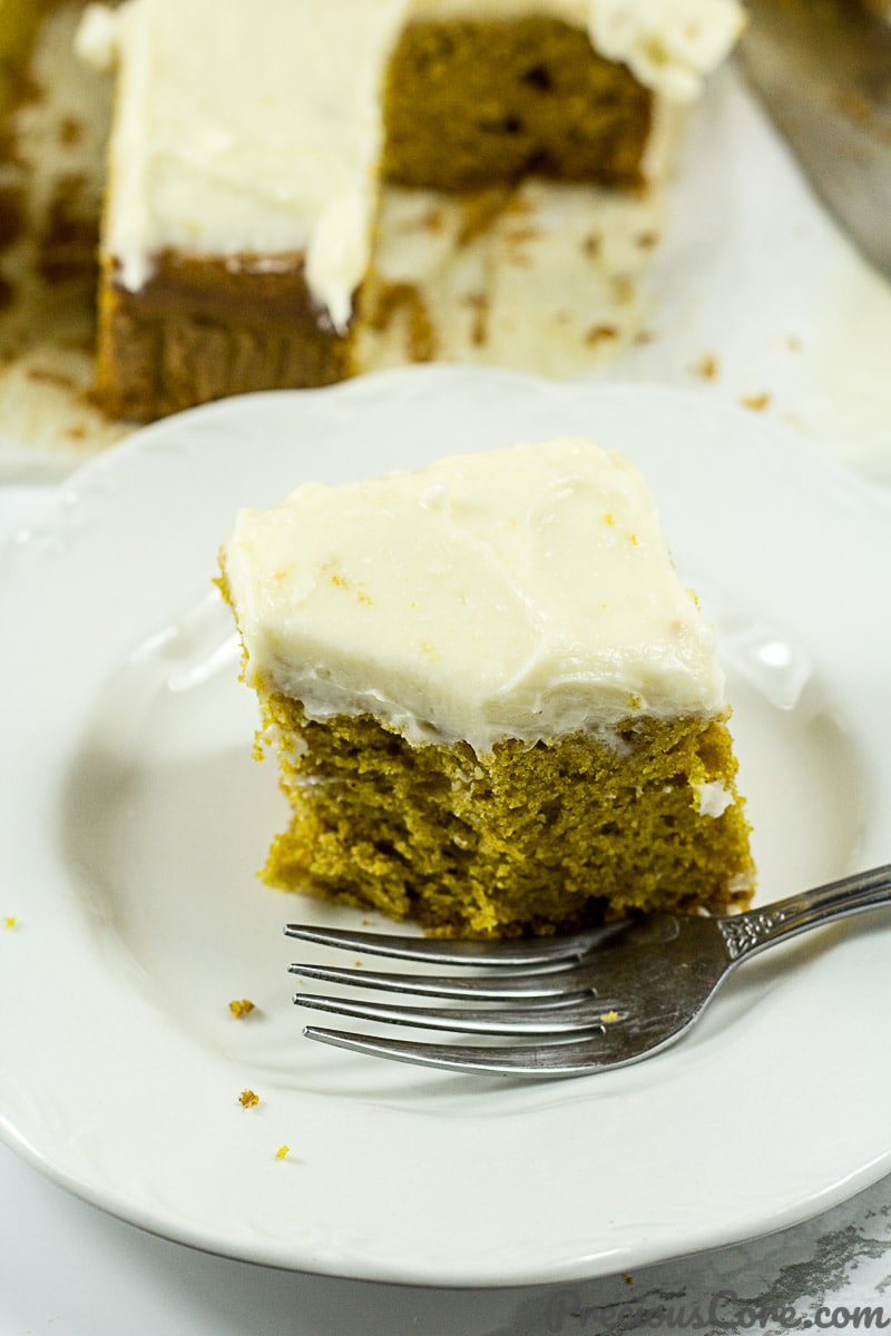 Slice of Pumpkin Cake with Cream Cheese Frosting