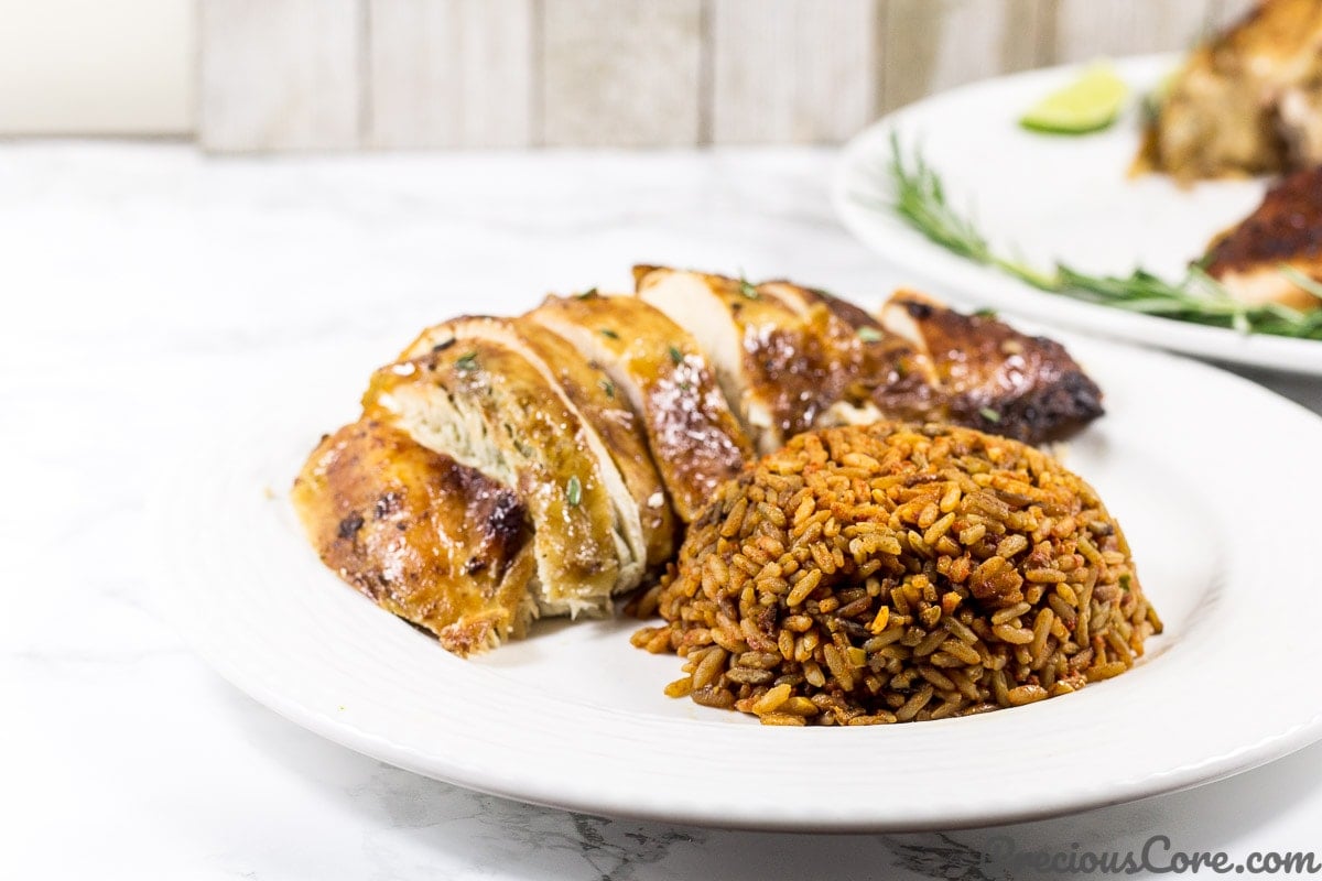 Thanksgiving Turkey African style served with Jollof Rice