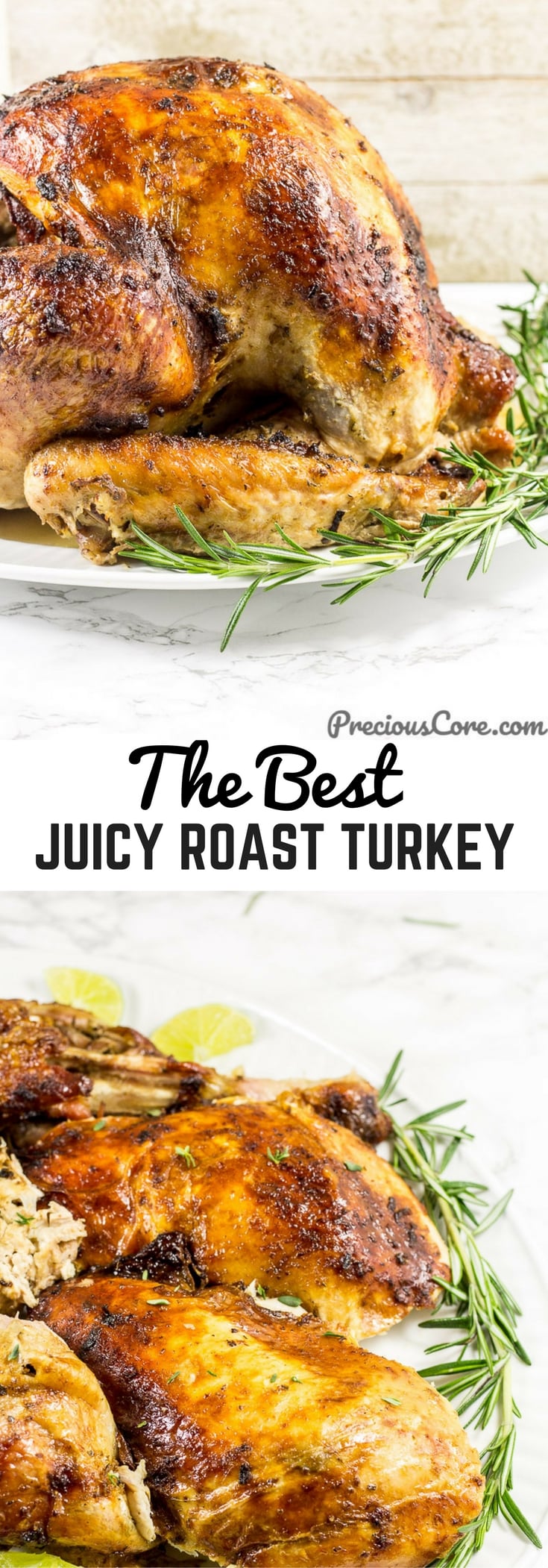 Collage of turkey with text \"The Best Juicy Roast Turkey.\"