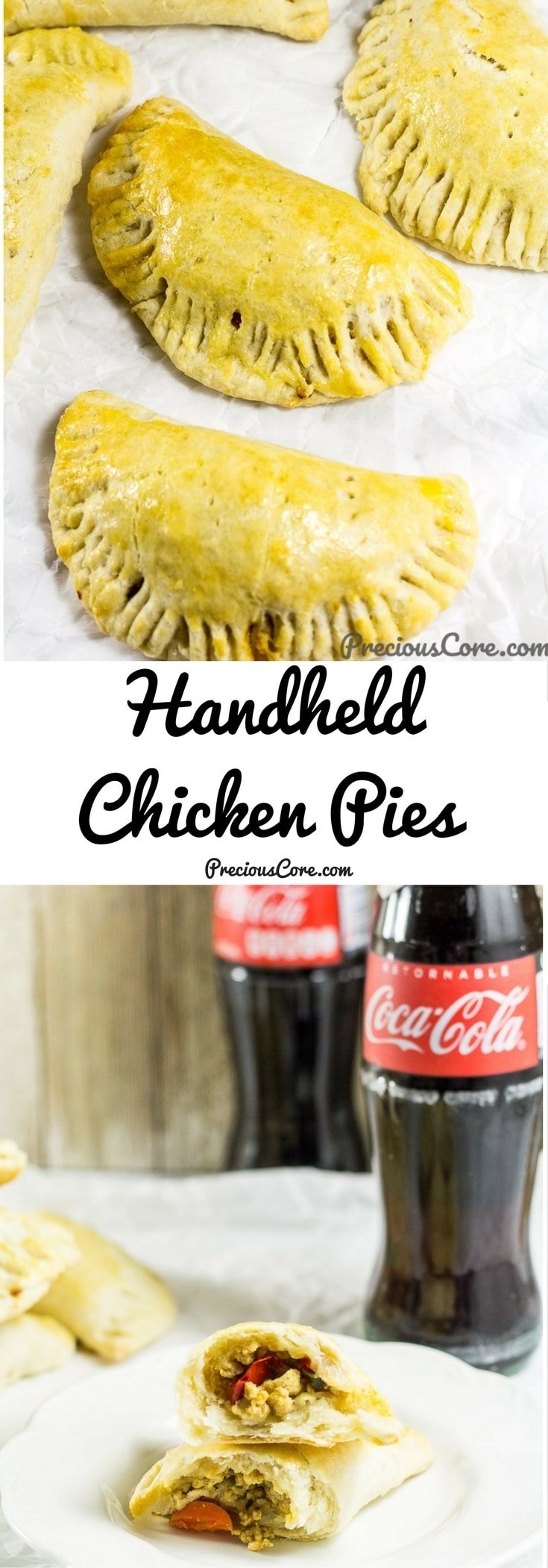 Collage with text \"Handheld Chicken Pies.\"