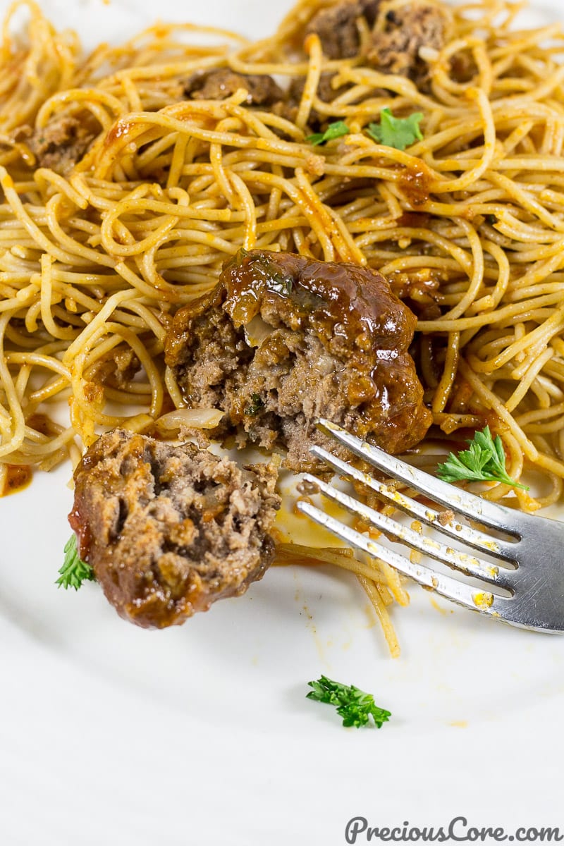 African meatballs and spaghetti.