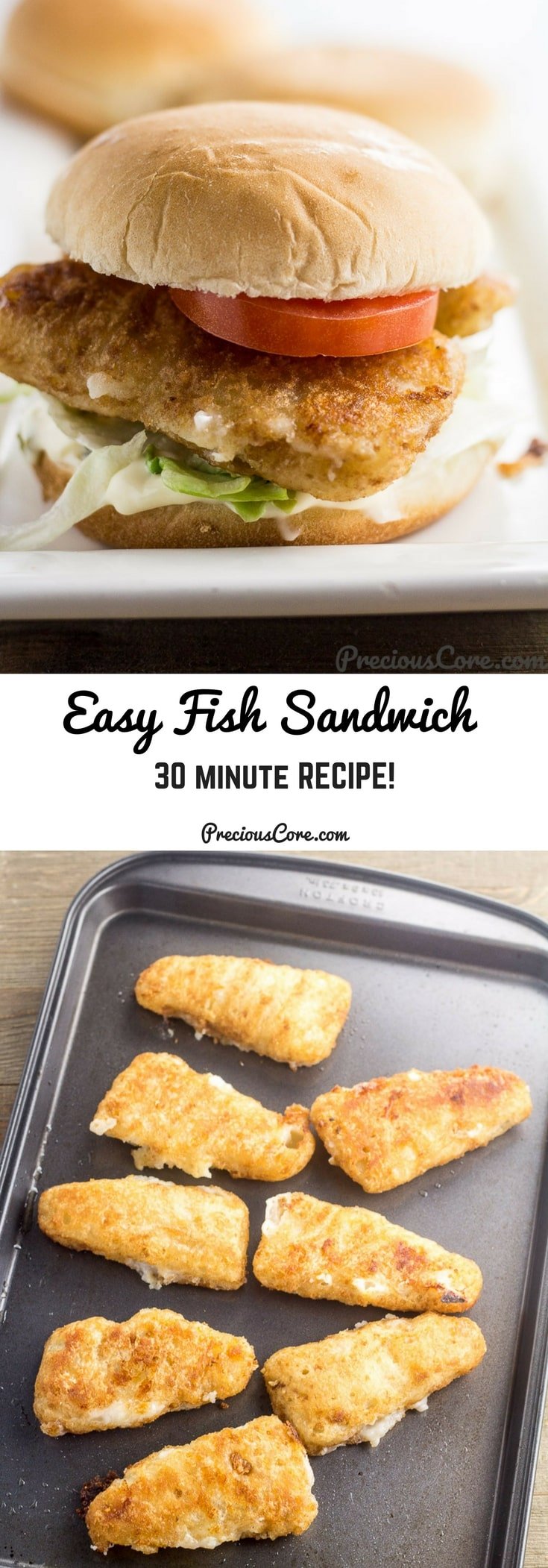 Collage with text \"Easy Fish Sandwich 30 Minute Recipe!\"