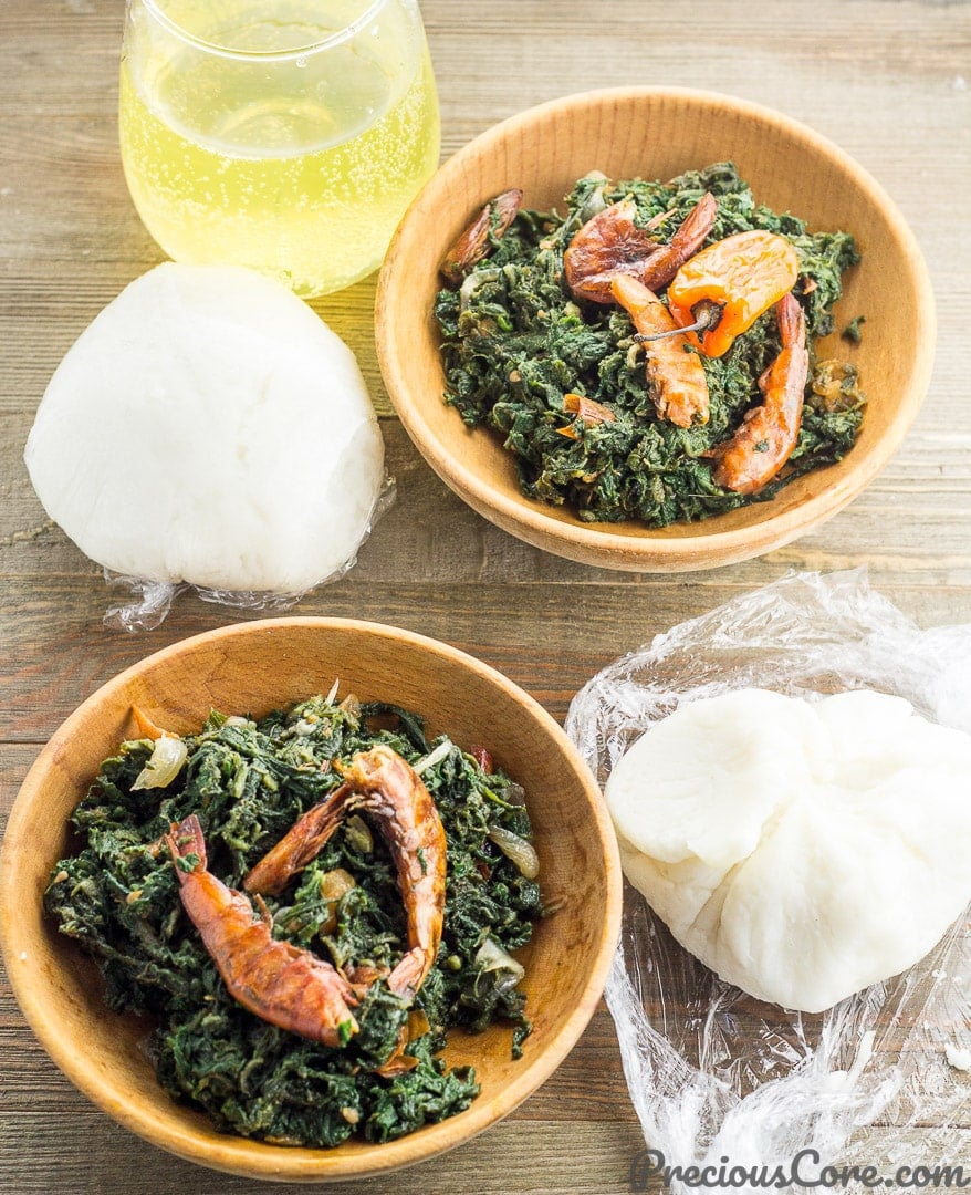 Corn Fufu and Pumpkin Leaf Stew