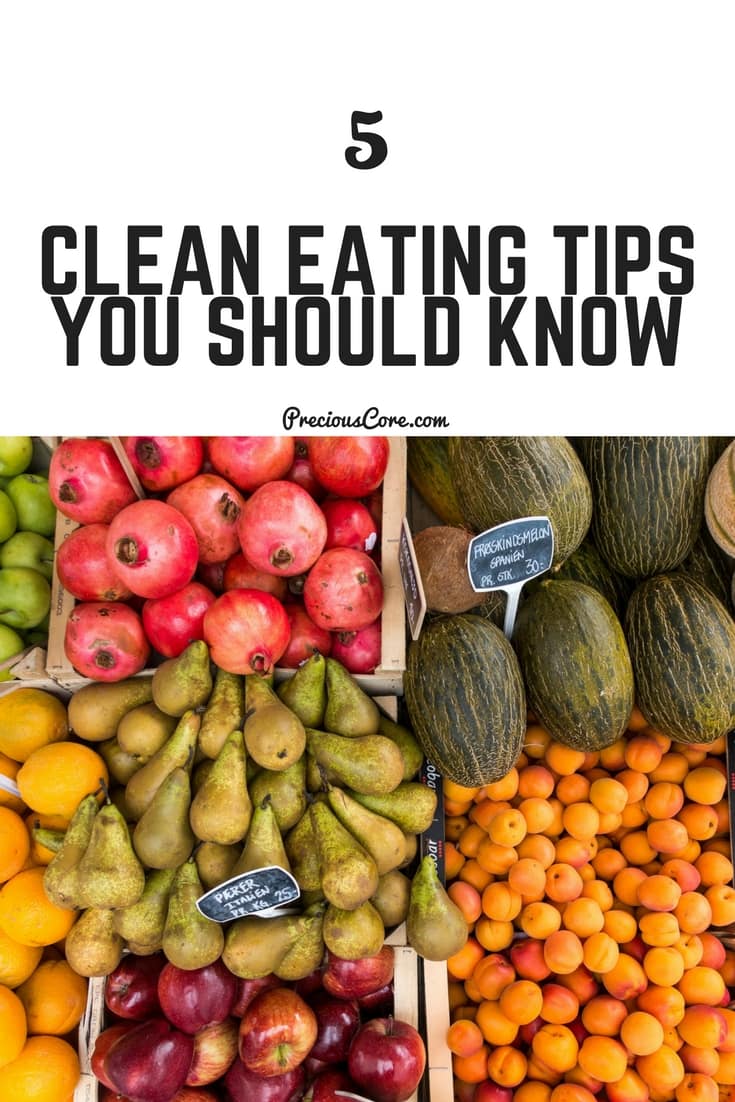 Produce with text \"Clean Eating Tips your Should Know.\"