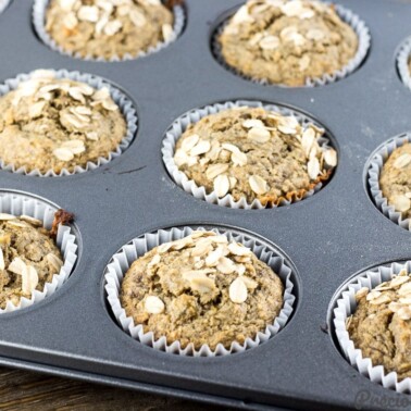 Healthy Banana Oat Muffins - simple one bowl recipe.