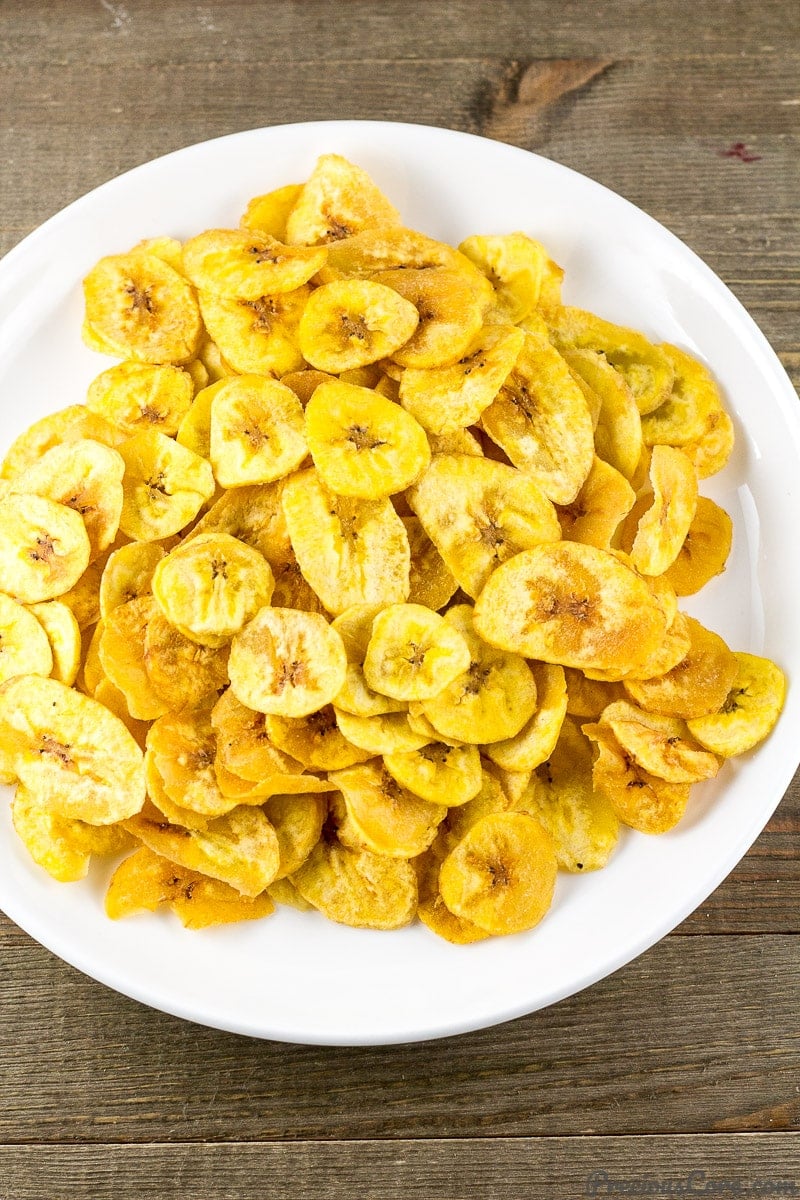 Homemade Plantain Chips on a plate.