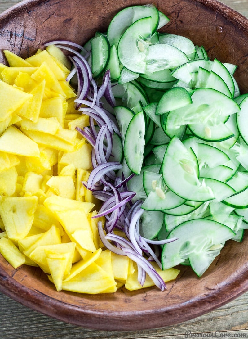 Cucumber Mango Salad in a bowl