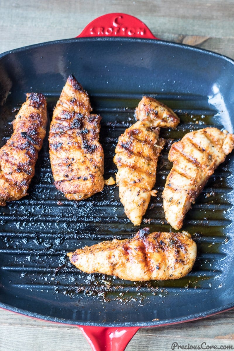 Grilled chicken tenders in grill pan