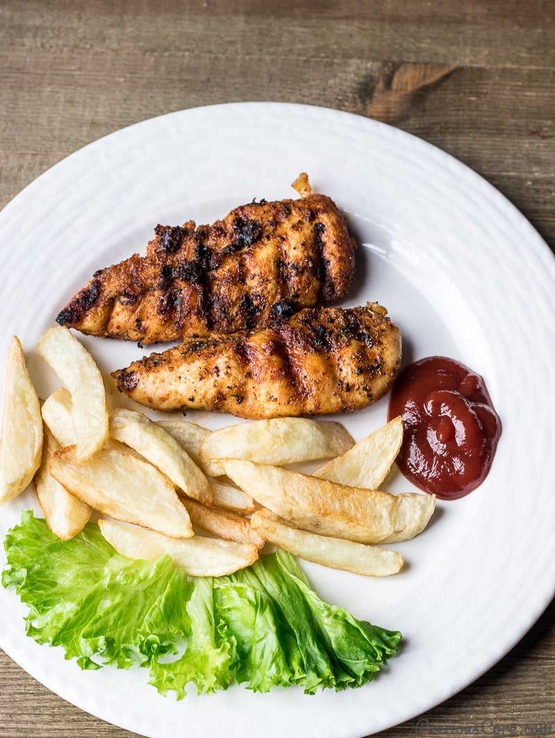 Grilled chicken and fries